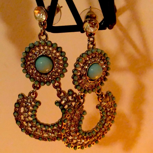 Chandelier crystal turquoise earrings - Picture 1 of 3
